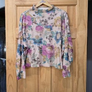 Pilcro Floral Turtleneck Sweater - Pink, Blue, Cream